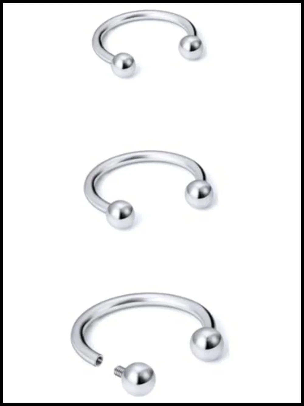 G23 Titanium Piercing Jewelry, 20G/18G/16G Horseshoe Hoop Rings Set